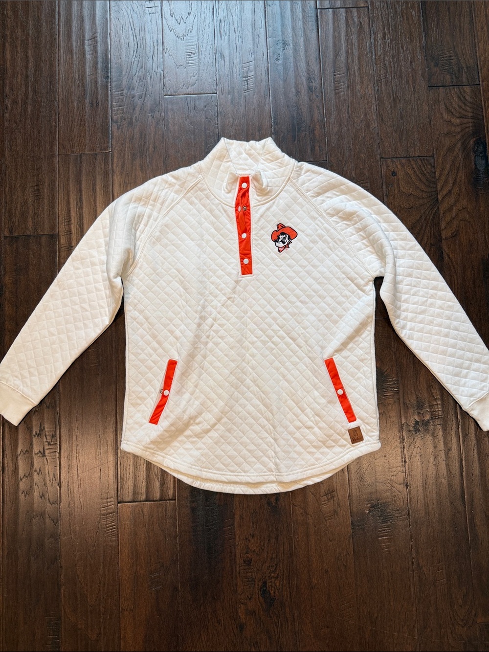 OSU Pressbox White Quilted Pullover Hoodie with Orange Trim